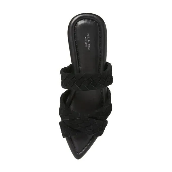 Rag &amp; Bone Lewis Pointed Toe Suede Sandal Black Womens Size 8