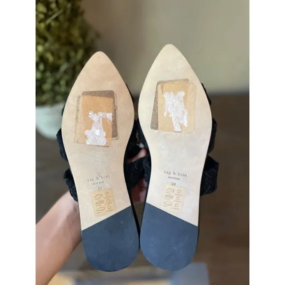 Rag &amp; Bone Lewis Pointed Toe Suede Sandal Black Womens Size 8