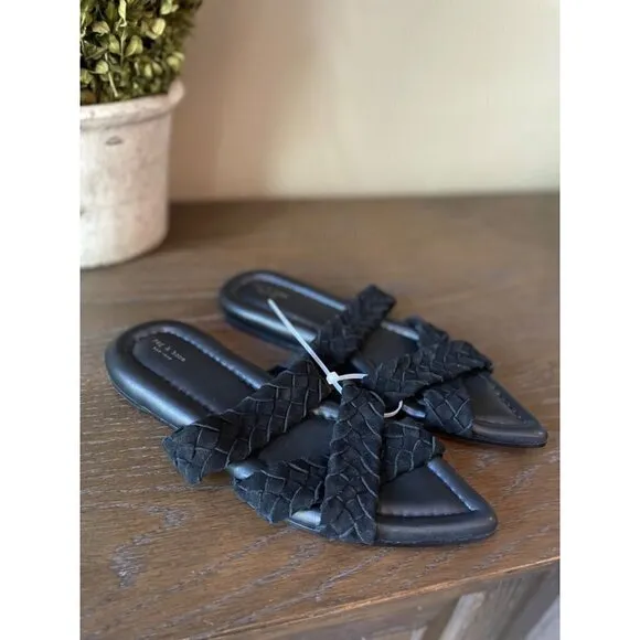Rag &amp; Bone Lewis Pointed Toe Suede Sandal Black Womens Size 8