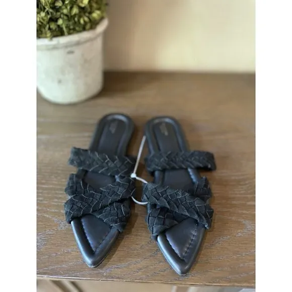 Rag &amp; Bone Lewis Pointed Toe Suede Sandal Black Womens Size 8