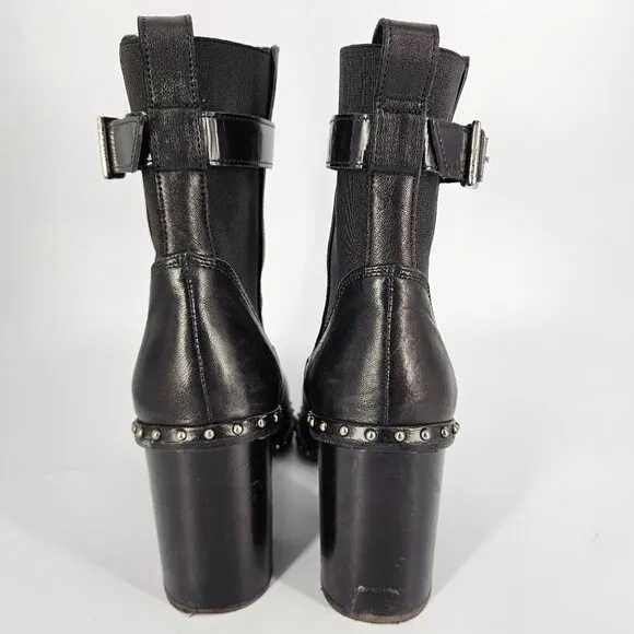 Rag Bone Ankle Booty Boots Women 36.5 US 6.5 Black Leather Stud Stretch Heel