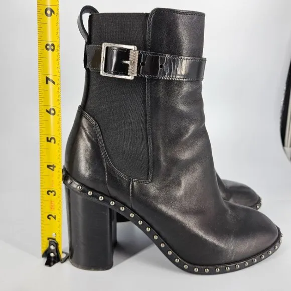 Rag Bone Ankle Booty Boots Women 36.5 US 6.5 Black Leather Stud Stretch Heel
