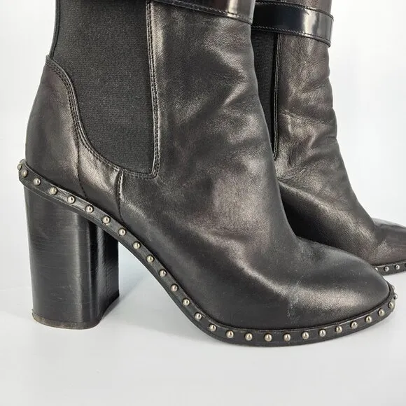 Rag Bone Ankle Booty Boots Women 36.5 US 6.5 Black Leather Stud Stretch Heel