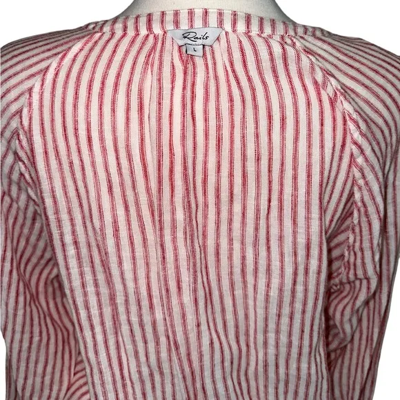 Rails Jasmine Belmont Red Linen Cream Stripe Smock Waist Long Sleeve Dress Large