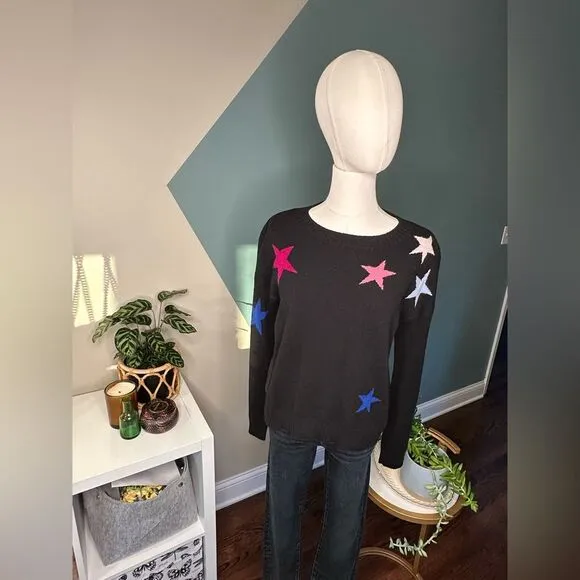 Rails Presley Star Print Sweater Black Cosmo Wool Cashmere Knit Pullover Y2K XS