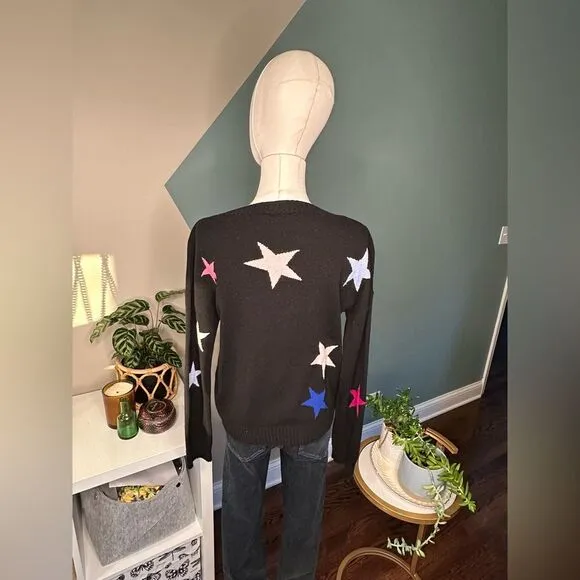 Rails Presley Star Print Sweater Black Cosmo Wool Cashmere Knit Pullover Y2K XS