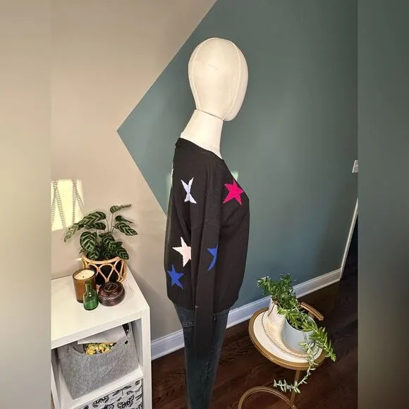 Rails Presley Star Print Sweater Black Cosmo Wool Cashmere Knit Pullover Y2K XS