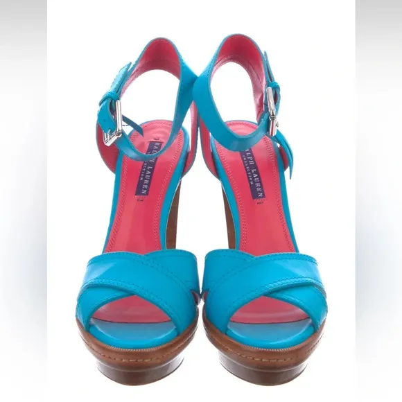 Ralph Lauren Collection Leather blue sandals.  Size 8.5 . Made in Italy