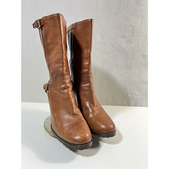 Ralph Lauren Collections Purple Label Brown Leather Heeled Mid-Calf Boots 9