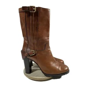 Ralph Lauren Collections Purple Label Brown Leather Heeled Mid-Calf Boots 9