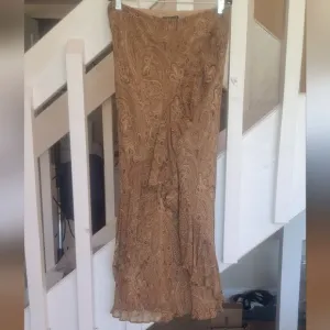 Ralph Lauren Silk Paisley  Tans / Brown Maxi Skirt with Ruffles elastic Waist S