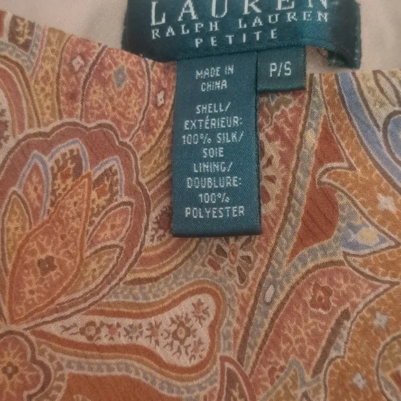 Ralph Lauren Silk Paisley  Tans / Brown Maxi Skirt with Ruffles elastic Waist S