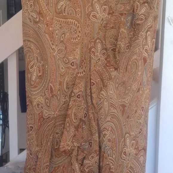 Ralph Lauren Silk Paisley  Tans / Brown Maxi Skirt with Ruffles elastic Waist S