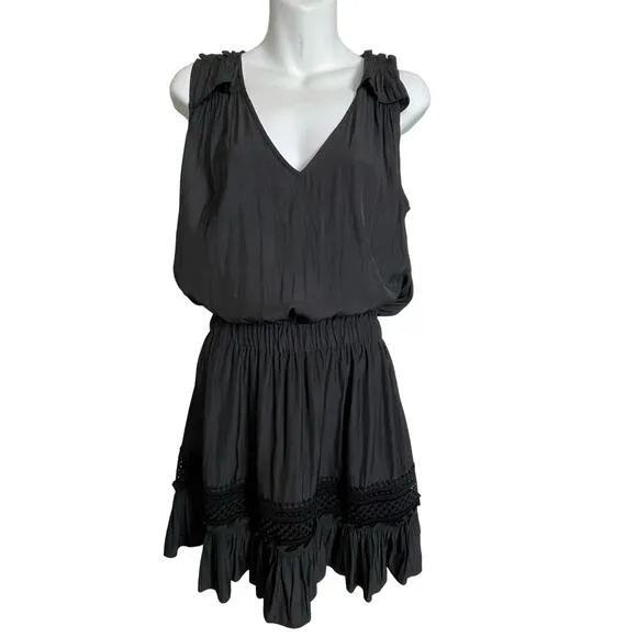 Ramy Brook Black Dress Size S – Lace Cut-Out Ruffle Hem LBD Whimsigoth Fairy