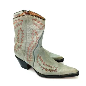 Rancho Teal 100% Leather Western Cowboy Block Heel Square Toe Boots Women's 6.5