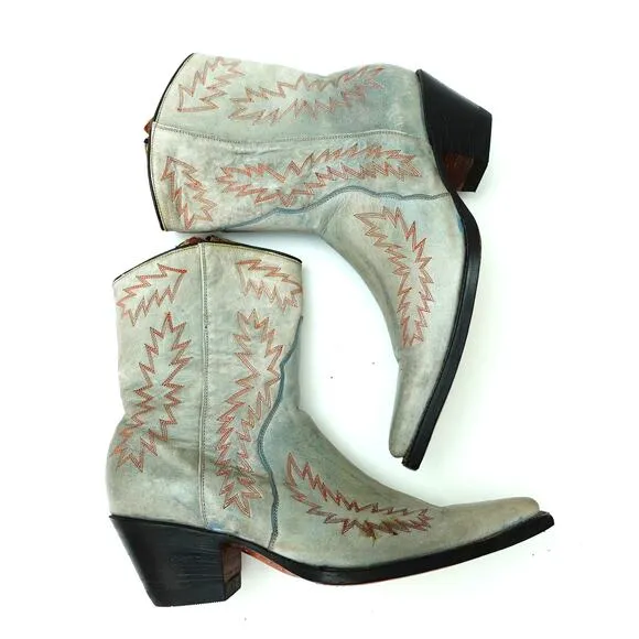 Rancho Teal 100% Leather Western Cowboy Block Heel Square Toe Boots Women's 6.5