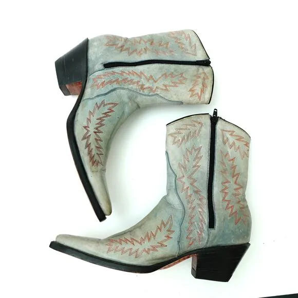 Rancho Teal 100% Leather Western Cowboy Block Heel Square Toe Boots Women's 6.5