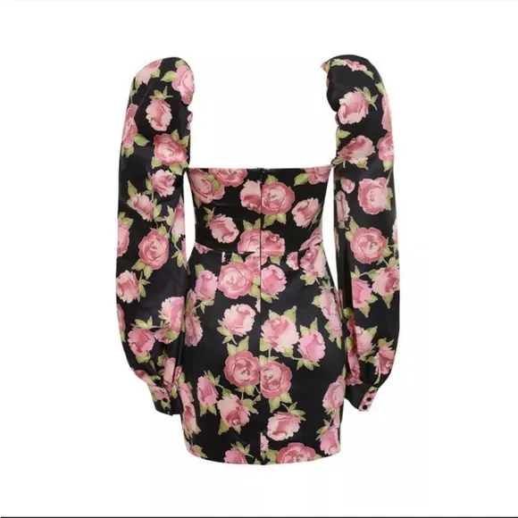 RARE House of CB 'Amaryllis' Rose Print Puff Shoulder Dress NWOT