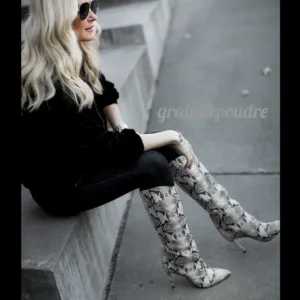 Rare! Schutz Maryana Snakeskin Python Knee- Hi Leather Pull-On Boots 10