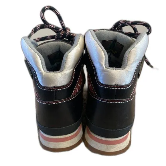 RARE Timberland Black/Pink Hearts Waterproof Leather Boots Size 8 EUC