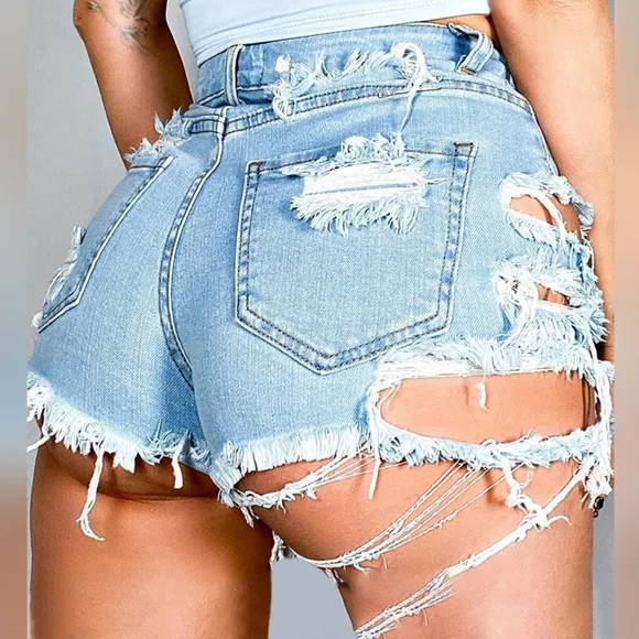 Raw Rebellion Distressed Denim Shorts - Light