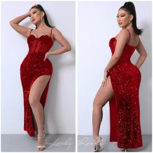 Red Glam Sequin Mesh Dress with Adjustable Straps