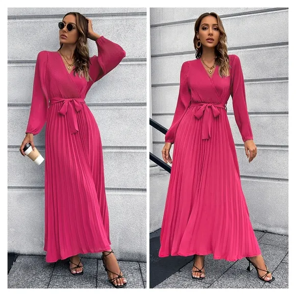 Red Pleated Maxi Dress
