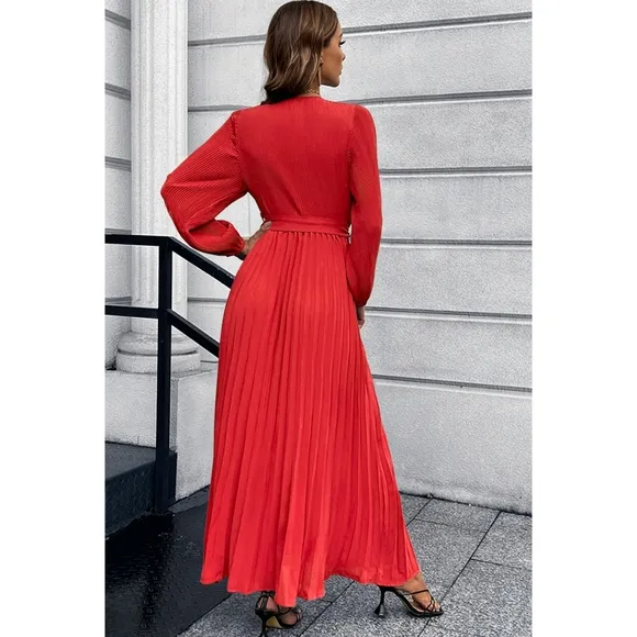 Red Pleated Maxi Dress