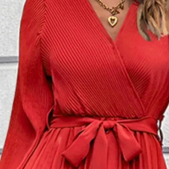 Red Pleated Maxi Dress