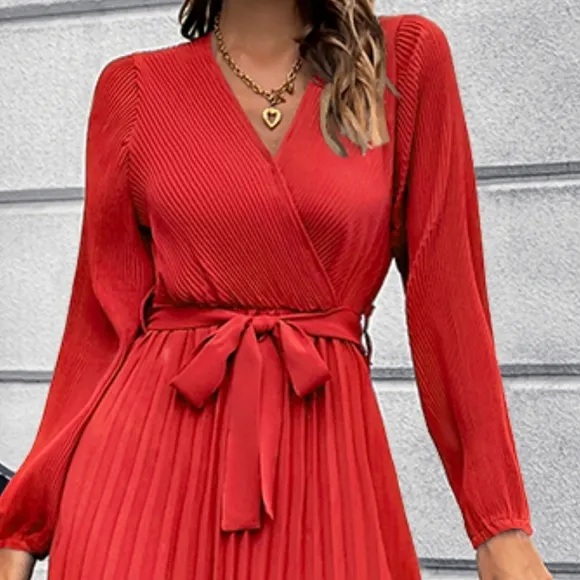 Red Pleated Maxi Dress