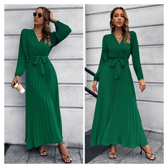 Red Pleated Maxi Dress
