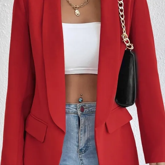 Red Shawl Collar Blazer