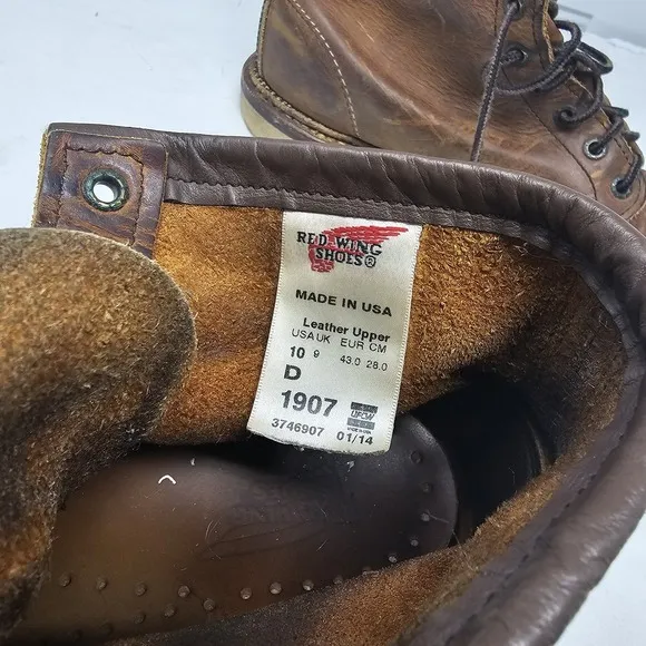 Red Wing 1907 Heritage Moc Toe Boots Copper Rough Brown Leather Men's Sz 10D