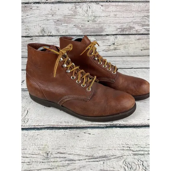Red Wing 8086 9D Leather Work Boots Ankle Lace Up Brown USA Made Vintage Brown