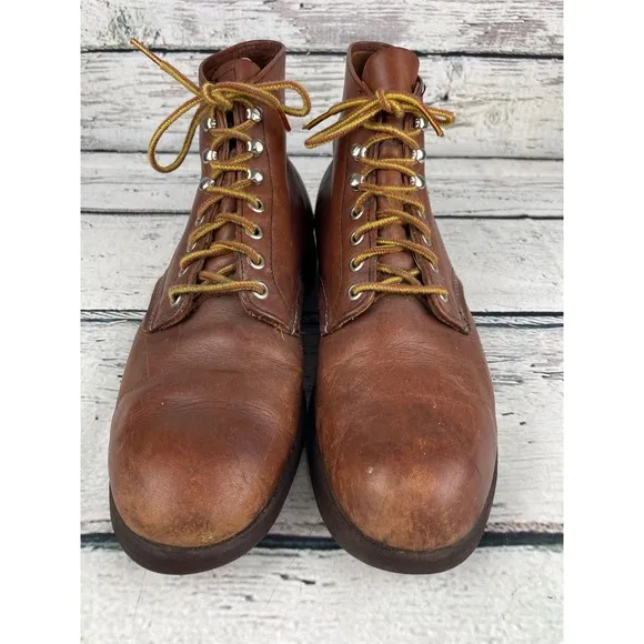 Red Wing 8086 9D Leather Work Boots Ankle Lace Up Brown USA Made Vintage Brown