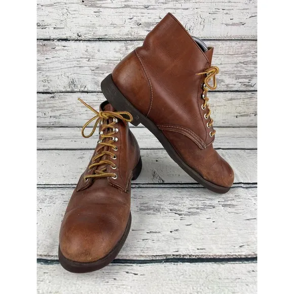 Red Wing 8086 9D Leather Work Boots Ankle Lace Up Brown USA Made Vintage Brown