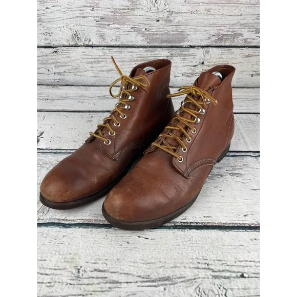 Red Wing 8086 9D Leather Work Boots Ankle Lace Up Brown USA Made Vintage Brown