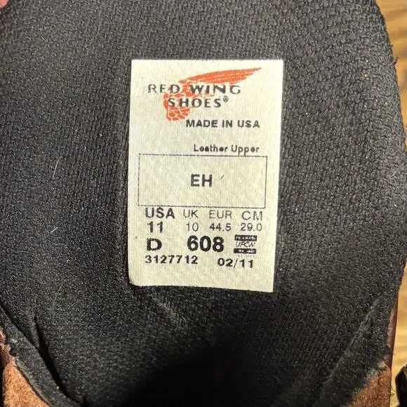 Red Wing Brown Leather Soft Toe Super Sole Work Boots Men’s 11 D Made In USA