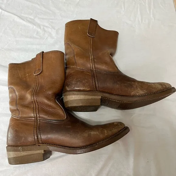 Red Wings Pecos Men's Leather Slip On Soft Toe Roper Work Boots, Size 9C