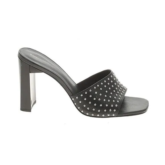 Reformation Silver Studded Heeled Mule Sandal Black Size 8.5 EUC
