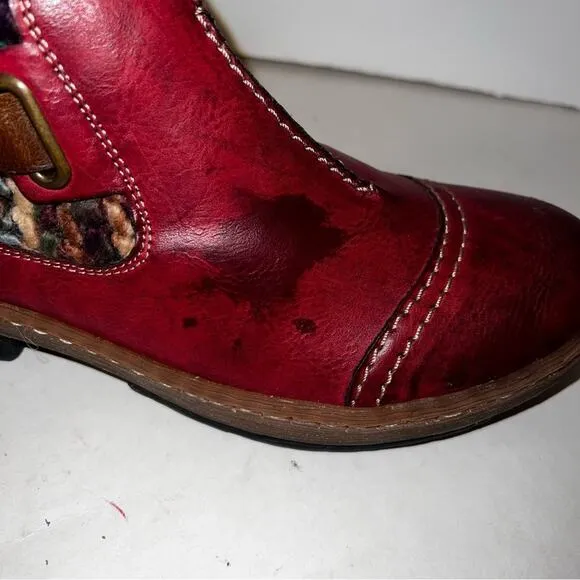 REIKER Felicitas 84 Ankle Boots Red Leather Wool Lined Crochet Detail 37