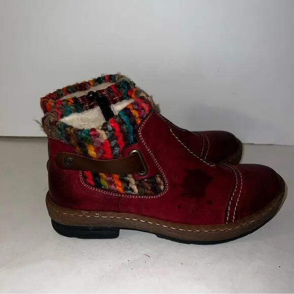 REIKER Felicitas 84 Ankle Boots Red Leather Wool Lined Crochet Detail 37