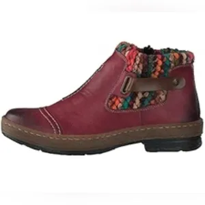REIKER Felicitas 84 Ankle Boots Red Leather Wool Lined Crochet Detail 37