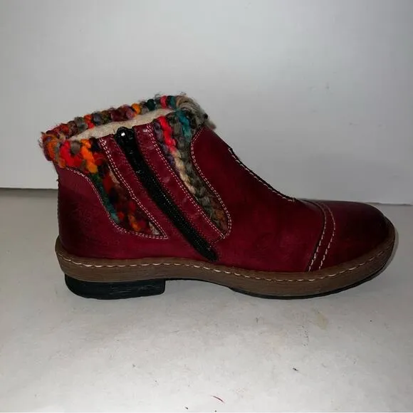 REIKER Felicitas 84 Ankle Boots Red Leather Wool Lined Crochet Detail 37