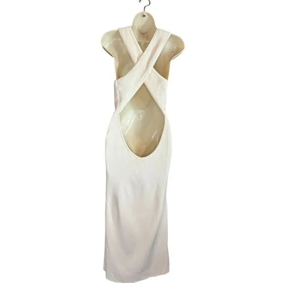 Reiss KEIRA KNITTED BODYCON MIDI DRESS in White NWT Size XL