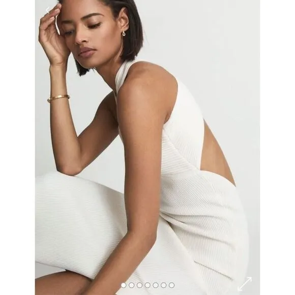 Reiss KEIRA KNITTED BODYCON MIDI DRESS in White NWT Size XL