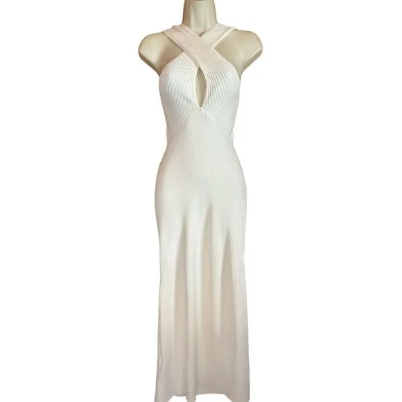 Reiss KEIRA KNITTED BODYCON MIDI DRESS in White NWT Size XL
