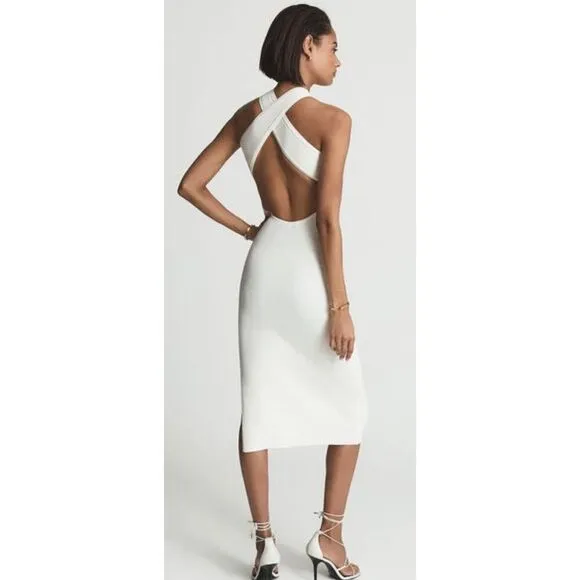 Reiss KEIRA KNITTED BODYCON MIDI DRESS in White NWT Size XL