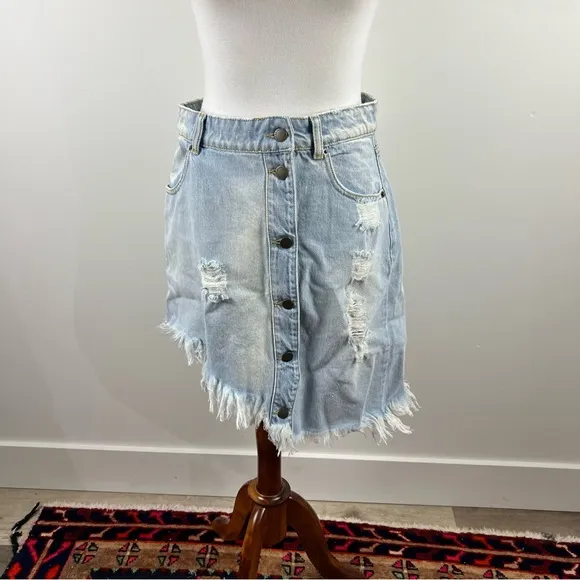 Retrofête Maeve Asymmetrical Denim Skirt - Size L - Made in Italy