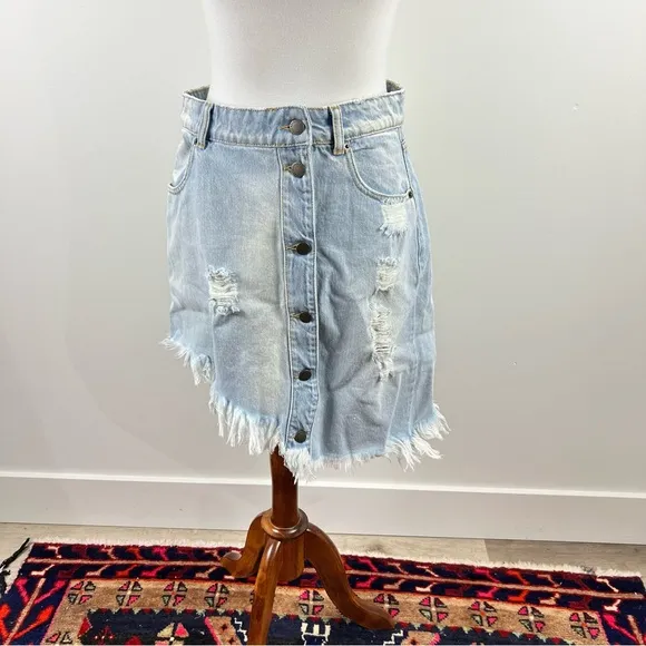 Retrofête Maeve Asymmetrical Denim Skirt - Size L - Made in Italy